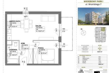 Rzut - Mieszkanie na sprzedaż 2 pokoje o powierzchni 46,03 m² - numer A00_M16 w Wierzbowy Park