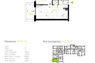 Rzut - Mieszkanie na sprzedaż 2 pokoje o powierzchni 39,28 m² - numer B5M10a w Osiedle Natura Park etap II