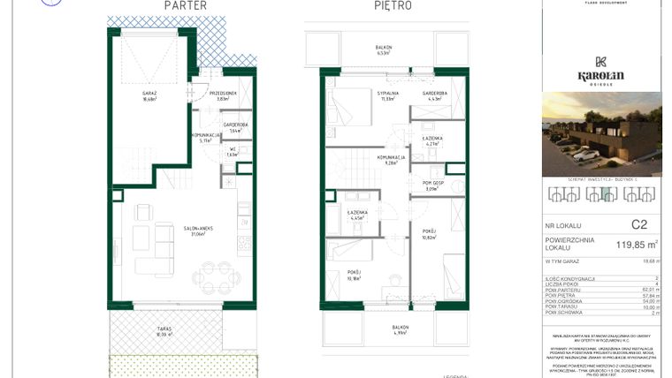 Rzut - Dom na sprzedaż 4 pokoje o powierzchni 119,85 m² - numer C2 w Osiedle Karolin