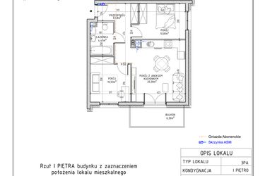 Rzut - Mieszkanie na sprzedaż 3 pokoje o powierzchni 54,67 m² - numer 8 w Harmonia bud. M3