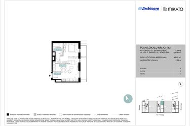Rzut - Mieszkanie na sprzedaż 1 pokój o powierzchni 45,62 m² - numer A2 113 w Mikato