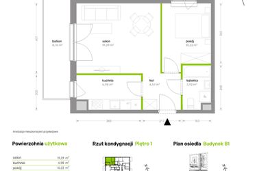 Rzut - Mieszkanie na sprzedaż 2 pokoje o powierzchni 44,98 m² - numer B1/1/A5 w Bemowo Vita