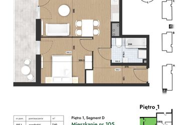 Rzut - Mieszkanie na sprzedaż 2 pokoje o powierzchni 43,27 m² - numer 105 w Słomczyńskiego Widoki