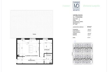 Rzut - Mieszkanie na sprzedaż 2 pokoje o powierzchni 47,8 m² - numer 6C - 1C w Zielona Lutynia