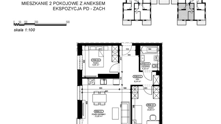 Rzut - Mieszkanie na sprzedaż 3 pokoje o powierzchni 53,01 m² - numer C2-M36 w Stacja Łódź V – etap C2