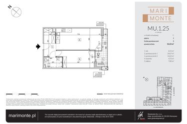 Rzut - Mieszkanie na sprzedaż 2 pokoje o powierzchni 52,23 m² - numer MU.1.25 w Marimonte - apartamenty inwestycyjne