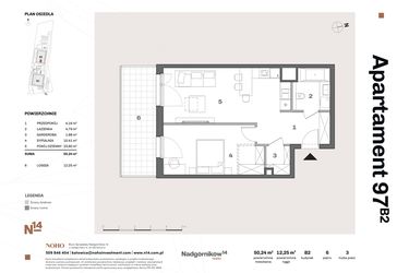 Rzut - Mieszkanie na sprzedaż 2 pokoje o powierzchni 50,66 m² - numer B2.97 w Nadgórników 14