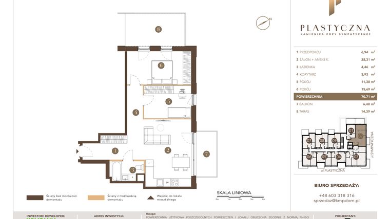 Rzut - Mieszkanie na sprzedaż 3 pokoje o powierzchni 70,71 m² - numer PK-LM-02 w Plastyczna Kamienica przy Sympatycznej