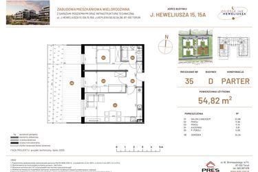 Rzut - Mieszkanie na sprzedaż 3 pokoje o powierzchni 54,82 m² - numer JAR-IV-D-LM-M35 w Osiedle JAR Heweliusza etap IV