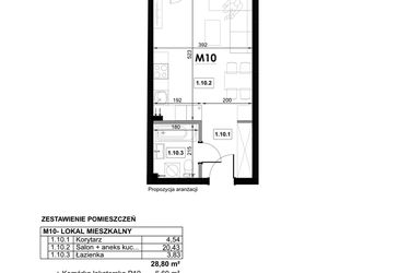 Rzut - Mieszkanie na sprzedaż 1 pokój o powierzchni 28,8 m² - numer M10 w Miejska Premium II