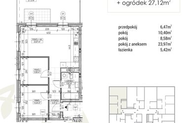 Rzut - Mieszkanie na sprzedaż 3 pokoje o powierzchni 54,84 m² - numer A3.00.03 w Zakątek Flora