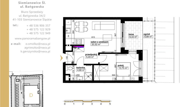 Rzut - Mieszkanie na sprzedaż 2 pokoje o powierzchni 44,44 m² - numer E.0.3 w Panorama Bańgów Etap II