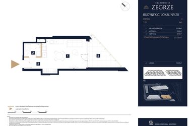 Rzut - Mieszkanie na sprzedaż 1 pokój o powierzchni 29,78 m² - numer C20 w Rezydencja Zegrze etap III