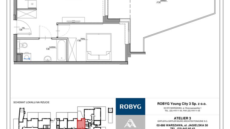 Rzut - Mieszkanie na sprzedaż 2 pokoje o powierzchni 40,43 m² - numer MC/J/B/0/9 w Modern City etap J