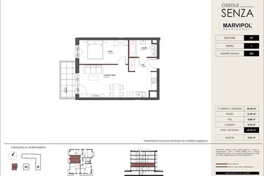 Rzut - Mieszkanie na sprzedaż 2 pokoje o powierzchni 45,62 m² - numer C.M06 w Osiedle Senza
