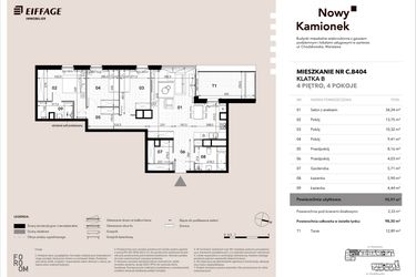 Rzut - Mieszkanie na sprzedaż 4 pokoje o powierzchni 95,97 m² - numer C.B404 w Nowy Kamionek