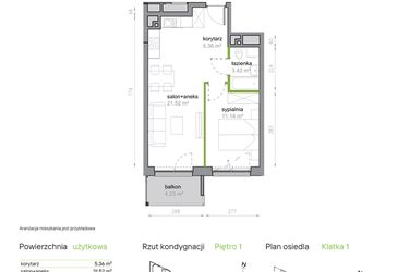 Rzut - Mieszkanie na sprzedaż 2 pokoje o powierzchni 41,44 m² - numer K1/1/02 w Piękna Vita
