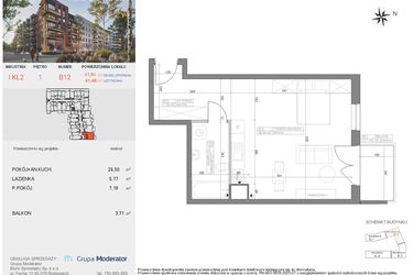 Rzut - Mieszkanie na sprzedaż 1 pokój o powierzchni 41,46 m² - numer I-B12 w Industria etap I-B