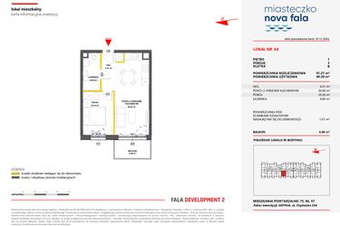 Rzut - Mieszkanie na sprzedaż 2 pokoje o powierzchni 41,21 m² - numer 64 w Miasteczko Nova Fala