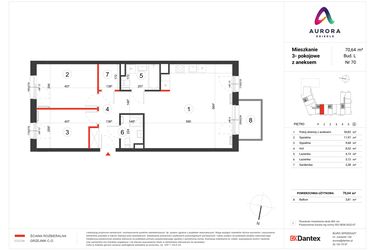 Rzut - Mieszkanie na sprzedaż 3 pokoje o powierzchni 70,64 m² - numer L-70 w Osiedle Aurora - bud. L