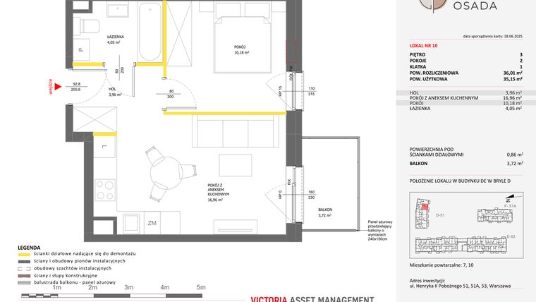Rzut - Mieszkanie na sprzedaż 2 pokoje o powierzchni 36,01 m² - numer D.10 w Piastova Osada
