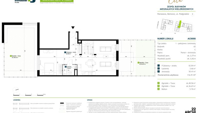 Rzut - Mieszkanie na sprzedaż 1 pokój o powierzchni 116,91 m² - numer AC0008 w Viva Cité 2