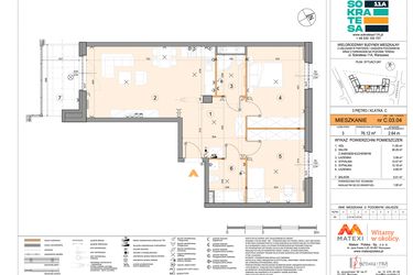 Rzut - Mieszkanie na sprzedaż 3 pokoje o powierzchni 76,12 m² - numer C.03.04 w Sokratesa 11a