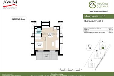 Rzut - Mieszkanie na sprzedaż 2 pokoje o powierzchni 36,09 m² - numer A18 w Wzgórze Gustawa
