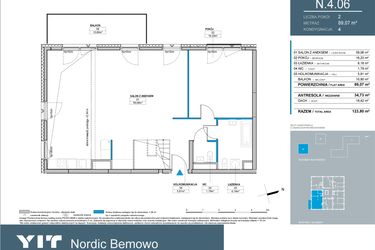 Rzut - Mieszkanie na sprzedaż 5 pokoi o powierzchni 123,6 m² - numer N4.06 w Nordic Bemowo - etap III