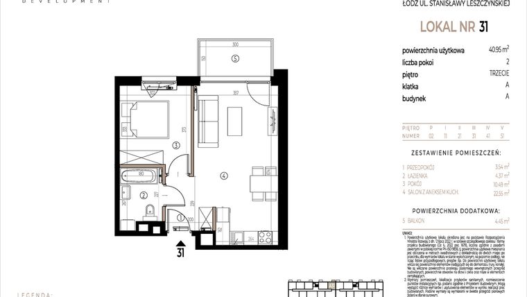 Rzut - Mieszkanie na sprzedaż 2 pokoje o powierzchni 40,95 m² - numer A031 w Ustronna