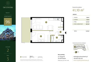 Rzut - Mieszkanie na sprzedaż 2 pokoje o powierzchni 41,1 m² - numer 96 w Rezydencja Świerkowa