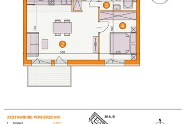 Rzut - Mieszkanie na sprzedaż 2 pokoje o powierzchni 40,28 m² - numer BI/C20 w Osiedle Bocianie Gniazdo 2