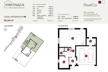Rzut - Dom na sprzedaż 6 pokoi o powierzchni 151,34 m² - numer 4A w Michałowice Kwitnąca