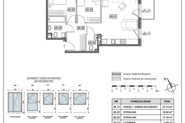 Rzut - Mieszkanie na sprzedaż 3 pokoje o powierzchni 65,08 m² - numer 5.A.26 w Nowe Południe bud. 5