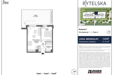 Rzut - Mieszkanie na sprzedaż 2 pokoje o powierzchni 41,1 m² - numer 1.0.07 w Rytelska
