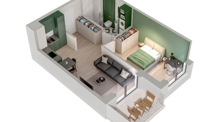 Rzut - Mieszkanie na sprzedaż 2 pokoje o powierzchni 39,56 m² - numer C.16.A w Quercus bud. C