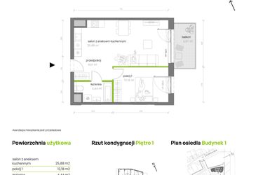 Rzut - Mieszkanie na sprzedaż 2 pokoje o powierzchni 47,11 m² - numer 1.01.M15 w Morska Vita