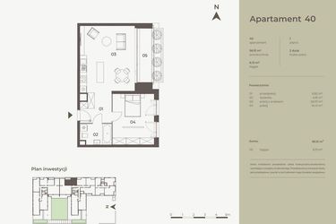 Rzut - Mieszkanie na sprzedaż 2 pokoje o powierzchni 56,51 m² - numer 40 w Monument