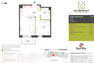 Rzut - Mieszkanie na sprzedaż 2 pokoje o powierzchni 41,23 m² - numer 46 w Na Wspólnej