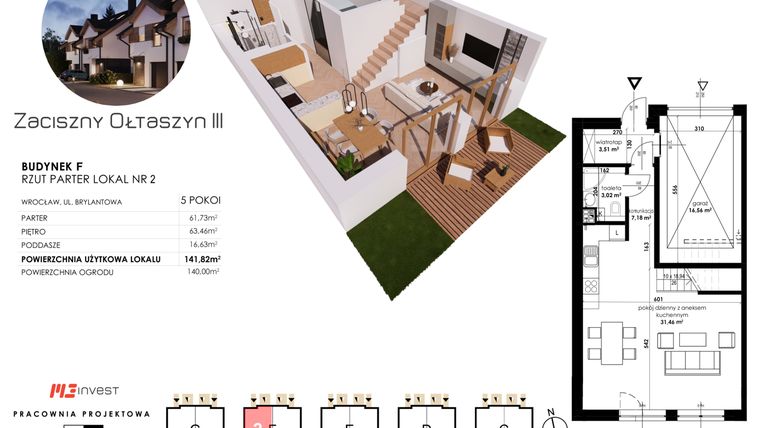 Rzut - Dom na sprzedaż 5 pokoi o powierzchni 141,82 m² - numer F2 w Zaciszny Ołtaszyn III