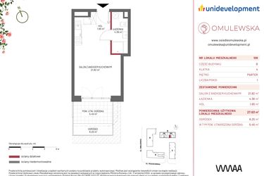 Rzut - Mieszkanie na sprzedaż 1 pokój o powierzchni 27,83 m² - numer B/108 w Omulewska
