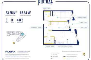 Rzut - Mieszkanie na sprzedaż 3 pokoje o powierzchni 63,85 m² - numer 4B5 w Piotra 4