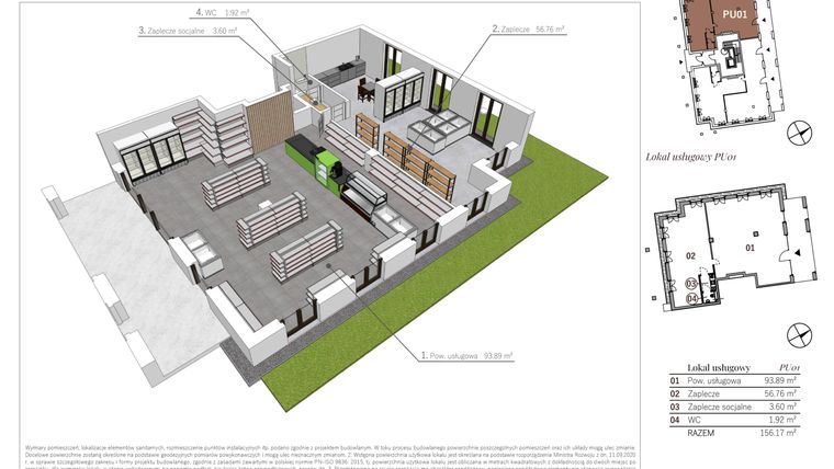 Rzut - Lokal użytkowy na sprzedaż 2 pokoje o powierzchni 156,17 m² - numer PU01 w Przy Parku etap II
