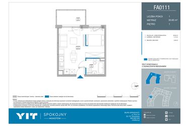 Rzut - Mieszkanie na sprzedaż 1 pokój o powierzchni 30,65 m² - numer FA0111 w Spokojny Mokotów etap II