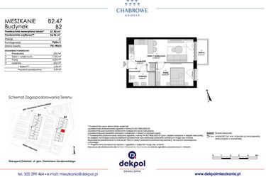 Rzut - Mieszkanie na sprzedaż 2 pokoje o powierzchni 36,96 m² - numer B2.47 w Osiedle Chabrowe