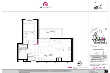 Rzut - Mieszkanie na sprzedaż 2 pokoje o powierzchni 48,49 m² - numer 58 w Ornament
