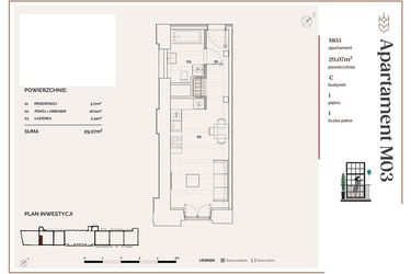Rzut - Mieszkanie na sprzedaż 1 pokój o powierzchni 29,07 m² - numer C.3 w Młyny Mogilska