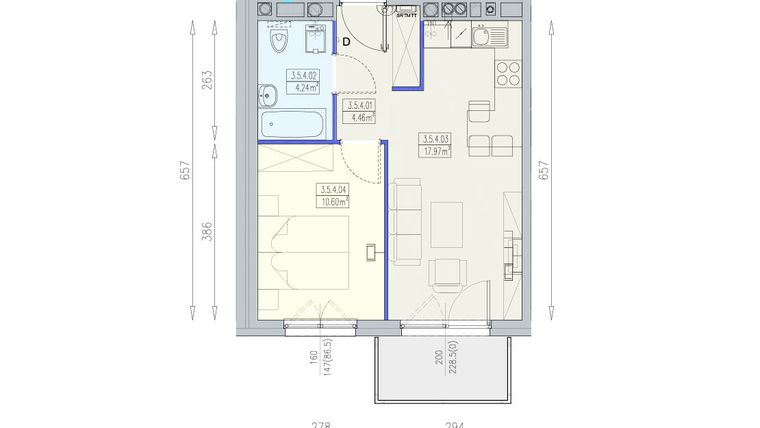 Rzut - Mieszkanie na sprzedaż 2 pokoje o powierzchni 37,27 m² - numer K1 3/5/4/2a w Południk 17 - budynek K1