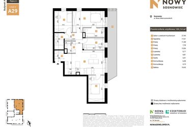 Rzut - Mieszkanie na sprzedaż 5 pokoi o powierzchni 103,14 m² - numer 29 w Nowy Sosnowiec