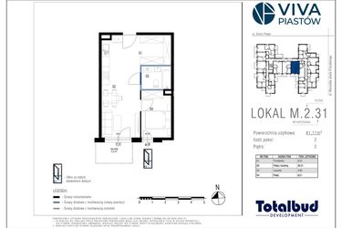 Rzut - Mieszkanie na sprzedaż 2 pokoje o powierzchni 41,11 m² - numer M.2.31 w Viva Piastów